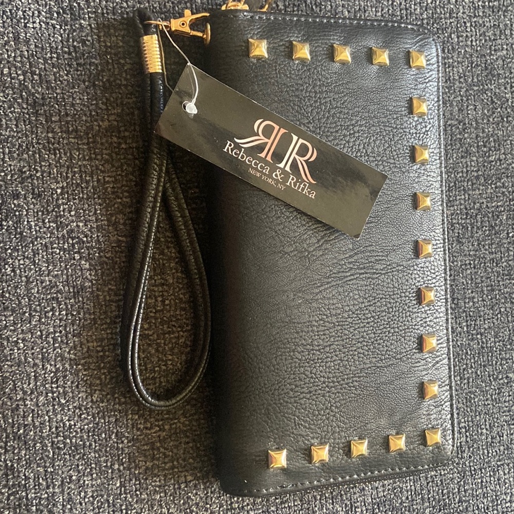 Black wallet with gold studs